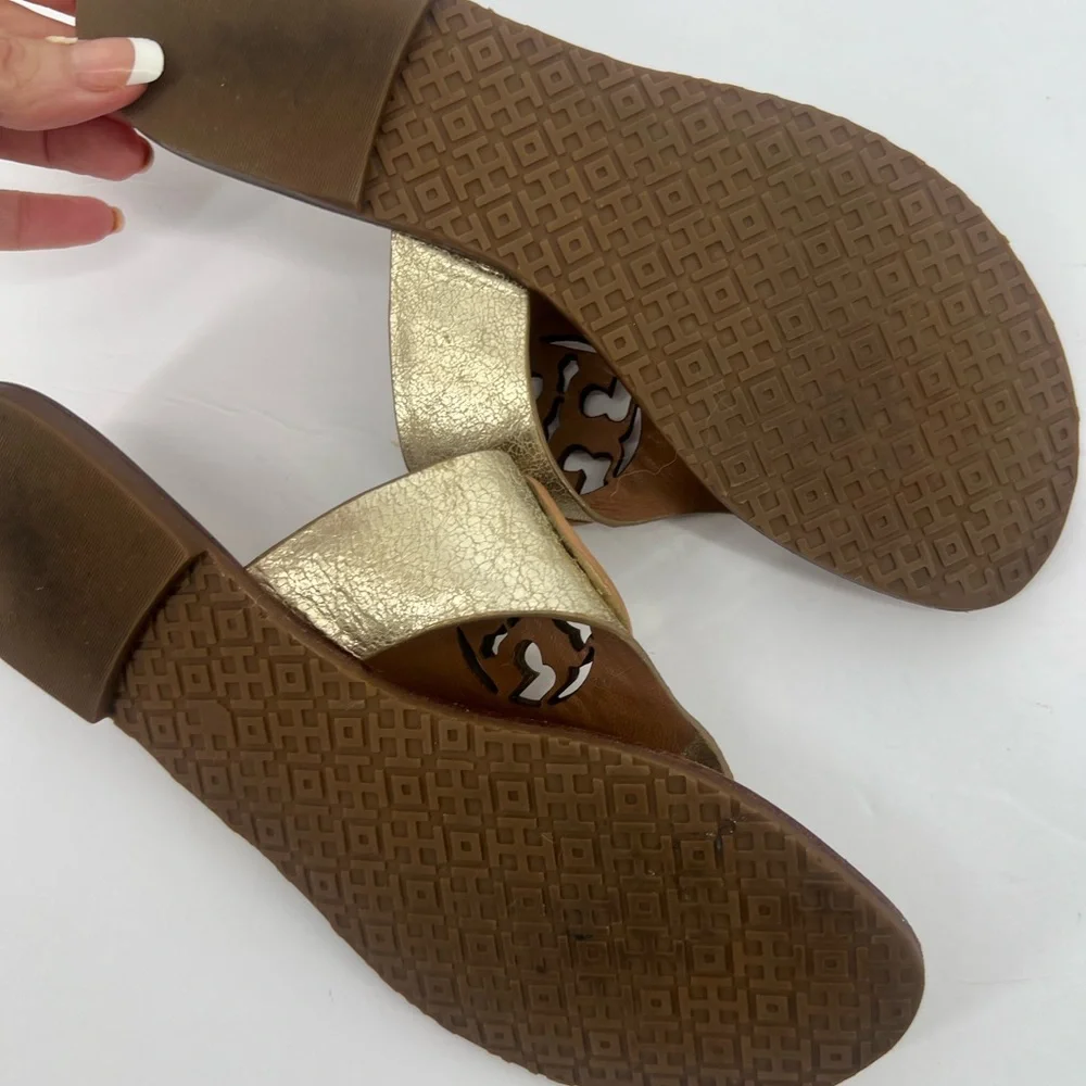 Tory Burch Metallic Gold and Tan Sandals